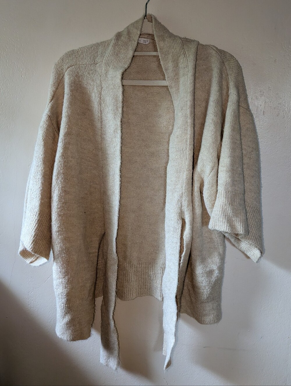 Mango Cream Open-Front Draped Cardigan